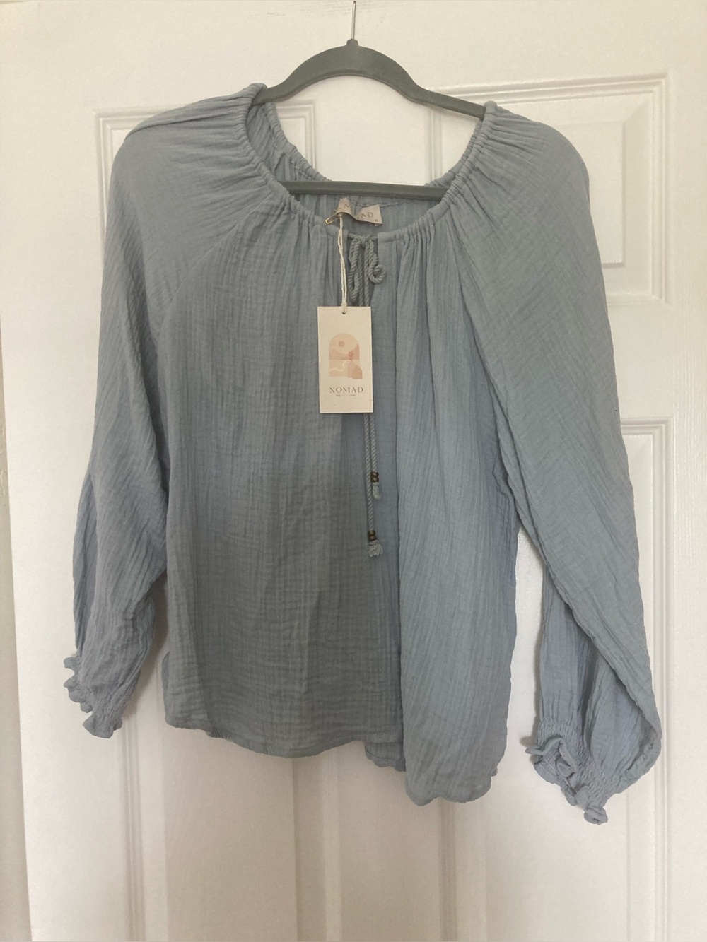 Nomad the Label Capri Cotton Blouse, Slate Blue, Size AU14/US10